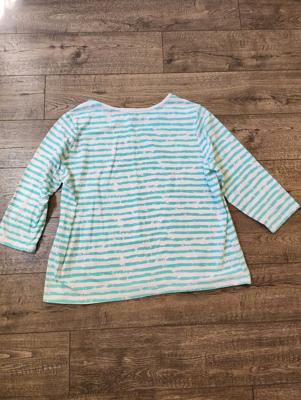 Appleseeds Womens Top Size 1X White Turquoise Stripe 3/4 Sleeve Beach - Picture 7 of 7